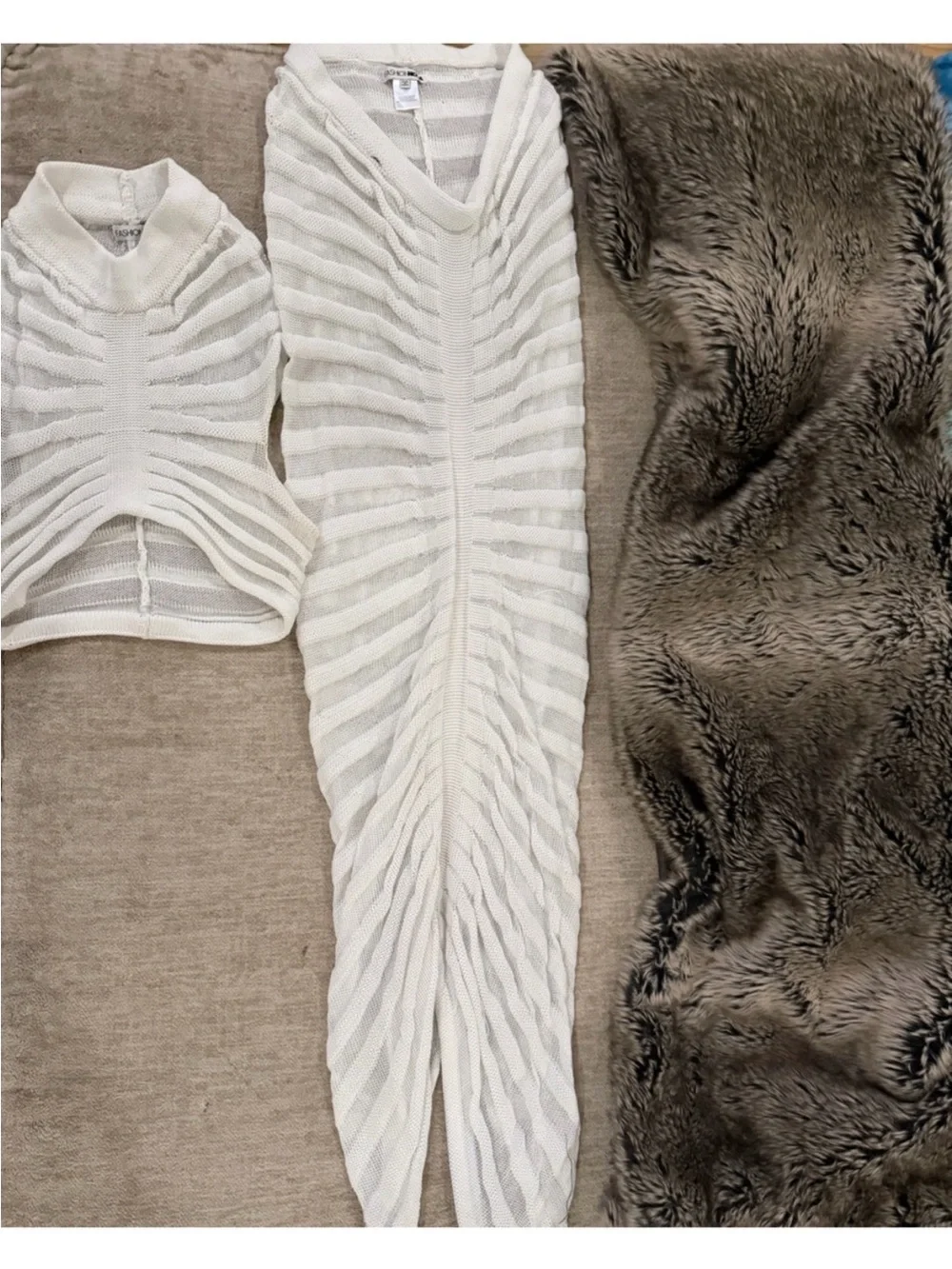 Fashion Nova White Sheer Knit Maxi Skirt Set